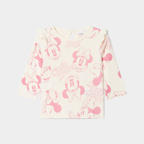 T-shirt coton manches longues Minnie blanc bébé fille