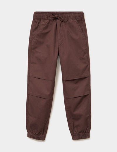 Pantalon battle taille &eacute;lastiqu&eacute;e coton marron fonc&eacute; gar&ccedil;on
