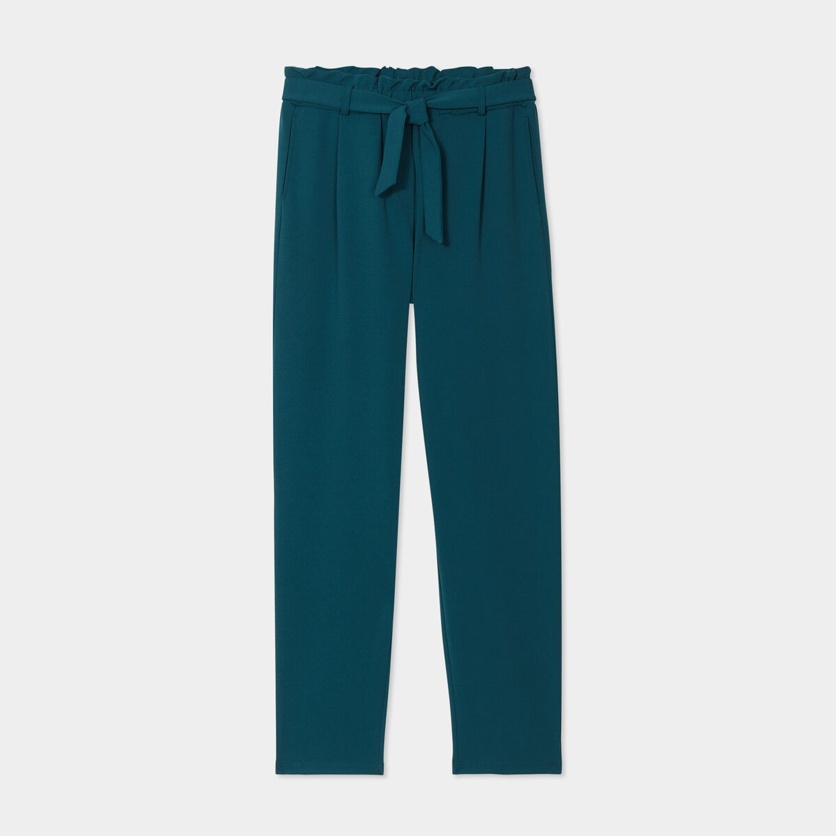 Pantalon city paperbag ceinturé 7/8ème vert canard femme