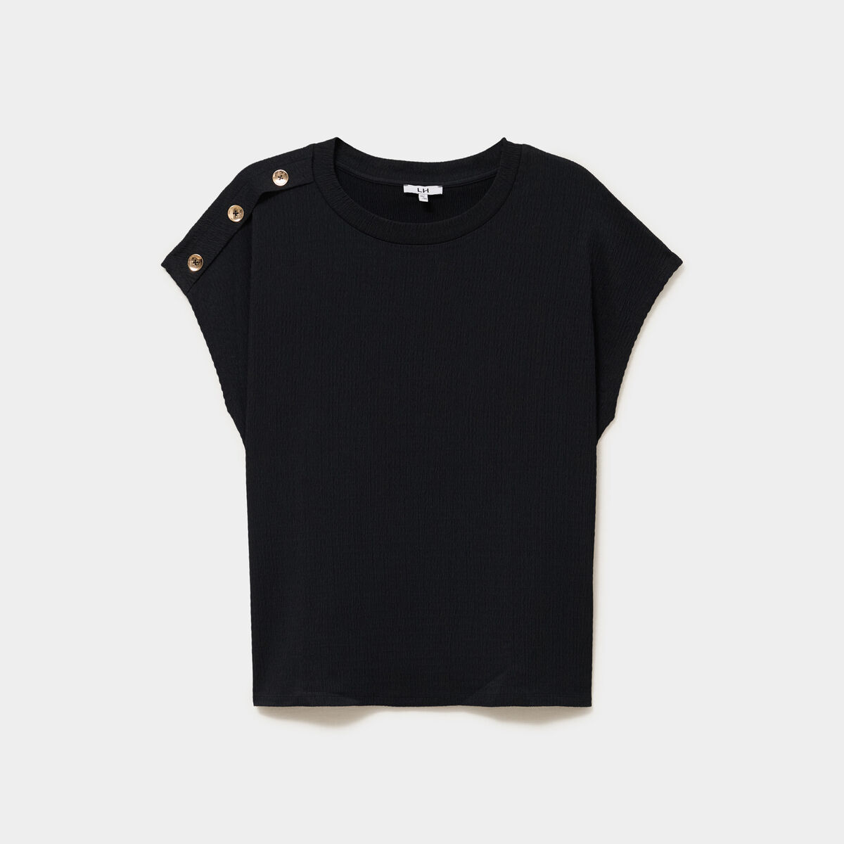 T-shirt manches courtes gaze de coton noir femme grande taille