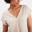 T-shirt col en V manches courtes beige femme