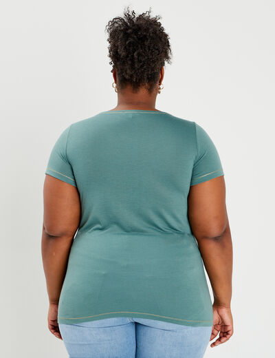 T-shirt manches courtes col V vert foncé femme grande taille