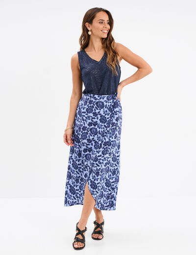 Débardeur col en V sans manches bleu marine femme