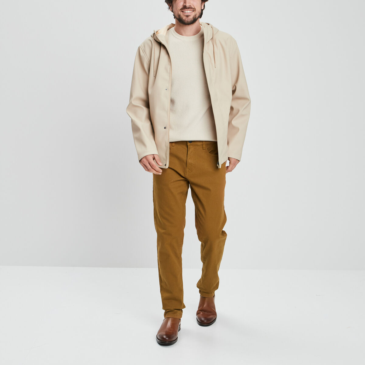 Pull en maille textur&eacute;e col rond creme homme
