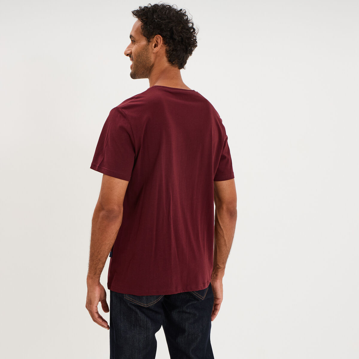 T-shirt manches courtes coton col rond violet fonc&eacute; homme
