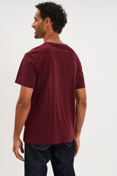 T-shirt manches courtes coton col rond violet fonc&eacute; homme