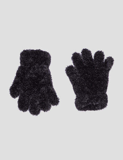 Gants fausse fourrure noir femme