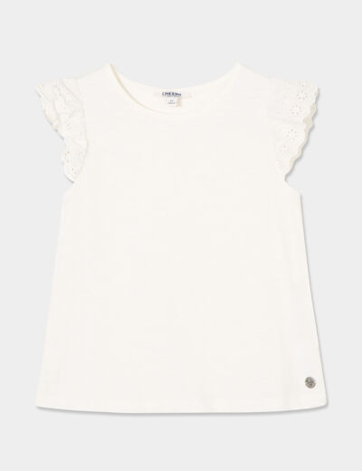 T-shirt manches broderie anglaise ivoire fille