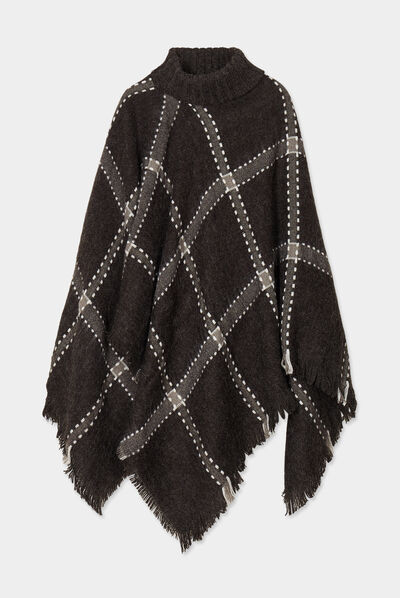 Poncho à col roulé gris foncé femme