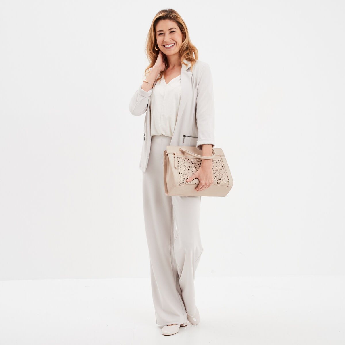 Veste blazer cintré manches 3/4 gris clair femme