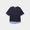 T-shirt bi-mati&egrave;re manches courtes bleu fonc&eacute; femme