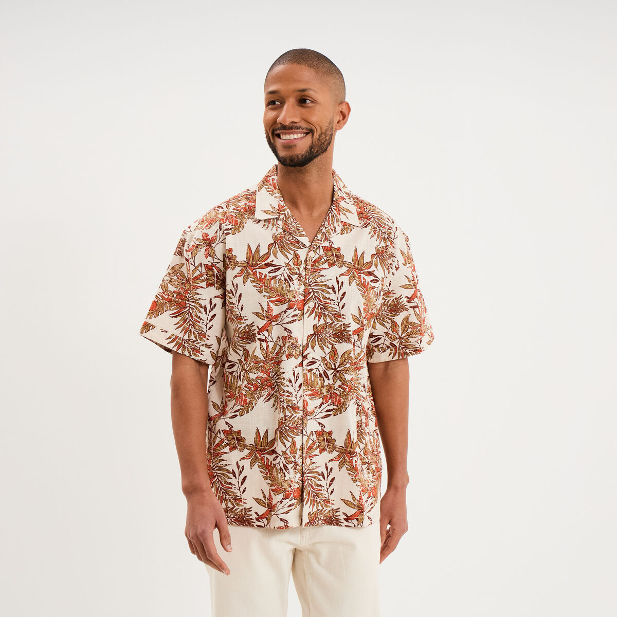 Chemise en coton manches courtes multicolore homme