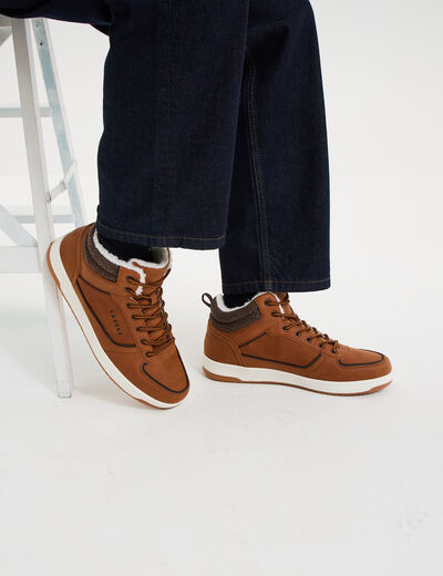 Baskets montantes fourr&eacute;es marron homme