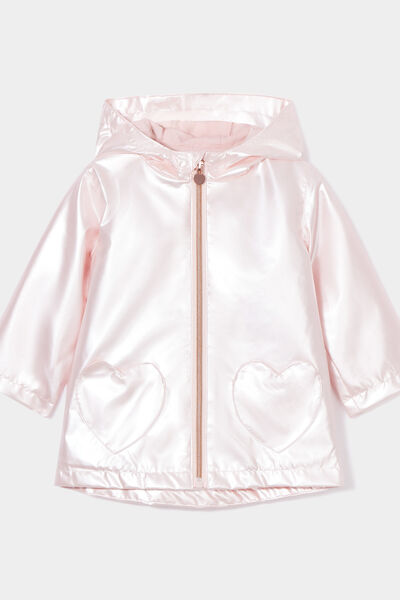 Parka imperm&eacute;able &agrave; capuche m&eacute;tallis&eacute;e rose poudr&eacute;e b&eacute;b&eacute; fille