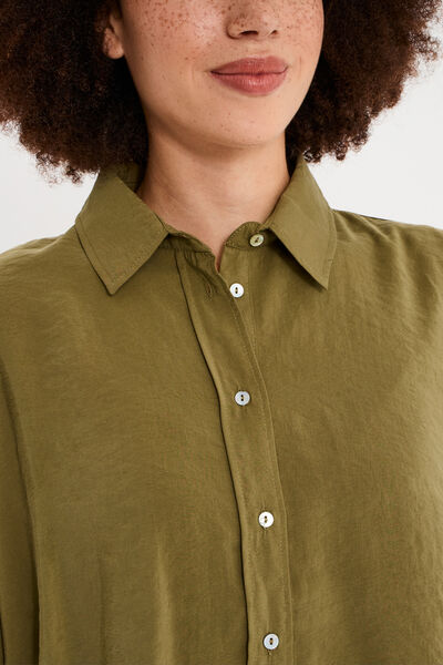 Chemise fluide manches longues oversize vert kaki femme