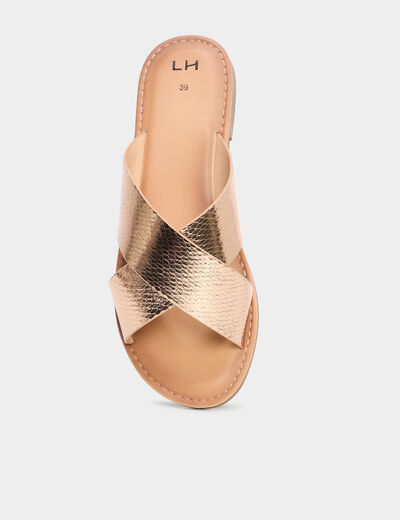 Mules brides larges crois&eacute;es rose champagne femme