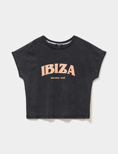 T-shirt col rond manches courtes coton gris anthracite femme