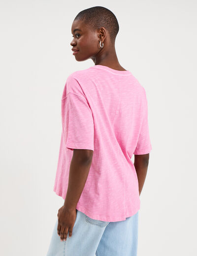 T-shirt col rond manches courtes coton vieux rose femme