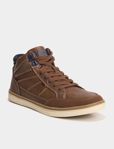 Baskets montantes &agrave; lacets marron clair homme