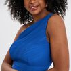 Robe courte asymétrique plissée bleu roi femme