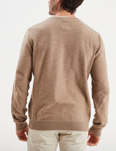 Pull col tunisien coton Liberto taupe homme