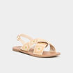 Sandales plates brides brodées sable femme