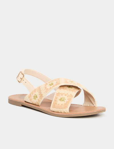 Sandales plates brides brodées sable femme