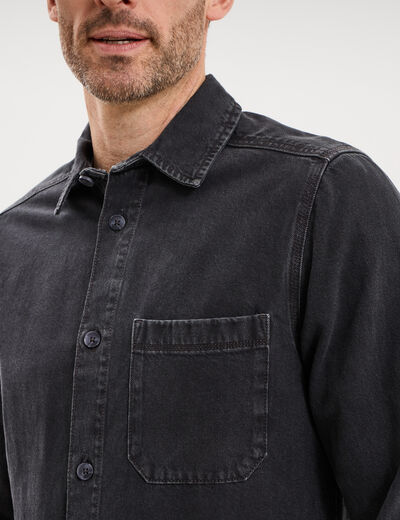 Surchemise en jean coton d&eacute;lav&eacute; gris fonc&eacute; homme