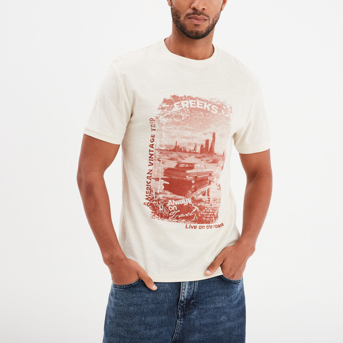 T-shirt manches courtes coton Creeks ecru homme