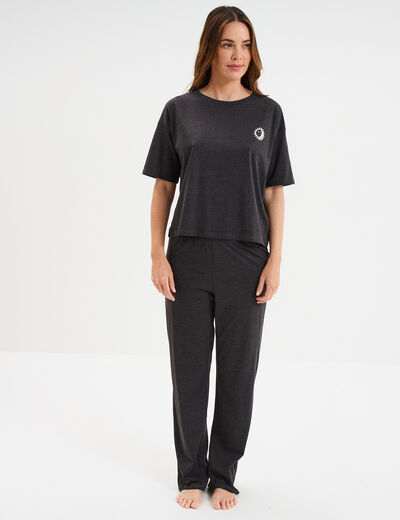 Ensemble pyjama pantalon et t-shirt gris foncé femme