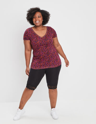 Legging court cycliste à dentelle noir femme grande taille