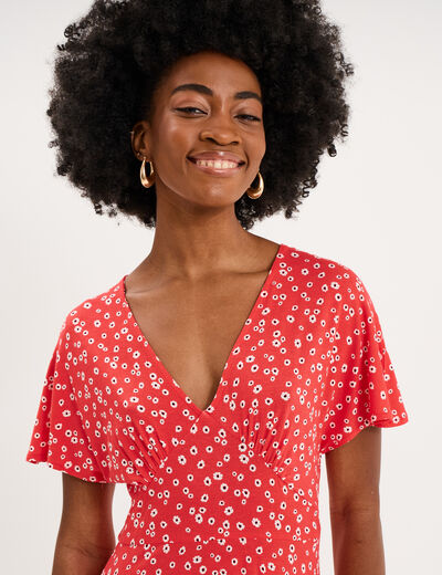 Robe fluide en maille longueur genou rouge coquelicot femme