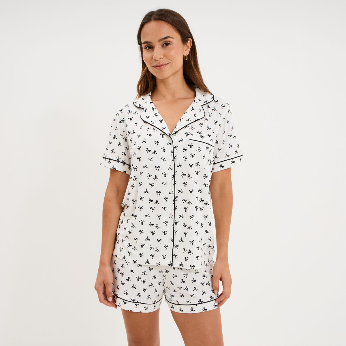 Ensemble pyjama chemise et short ecru femme