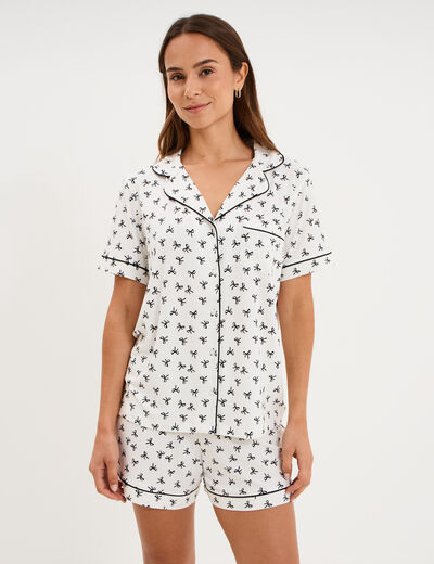 Ensemble pyjama chemise et short ecru femme
