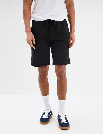 Bermuda cargo molleton taille &eacute;lastiqu&eacute;e noir homme