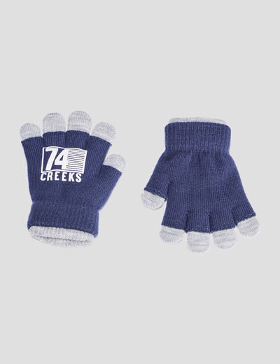 Gants 2-en-1 tricot&eacute;s bleu marine gar&ccedil;on