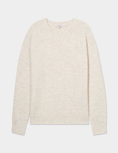 Pull col rond manches longues ecru femme