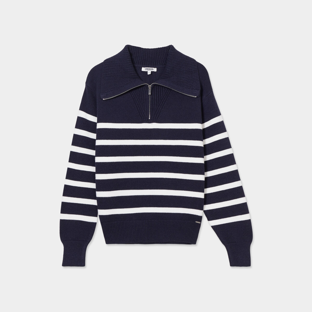 Pull col camionneur zipp&eacute; bleu marine femme
