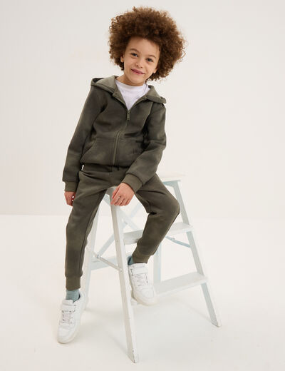 Sweat à capuche zippé vert kaki garçon