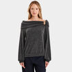 Pull encolure bateau manches longues gris femme