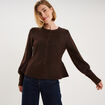 Gilet col rond boutonn&eacute; peplum marron fonc&eacute; femme