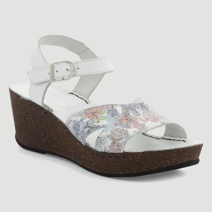 Sandales motif façon mosaïque cuir femme blanc