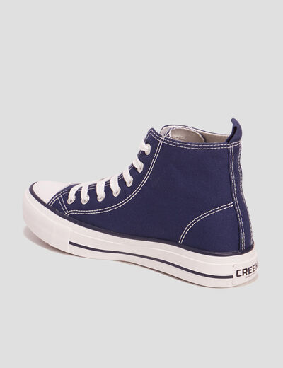 Tennis montantes &agrave; lacets en toile bleu marine femme