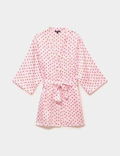 Peignoir kimono court effet satin rose clair femme