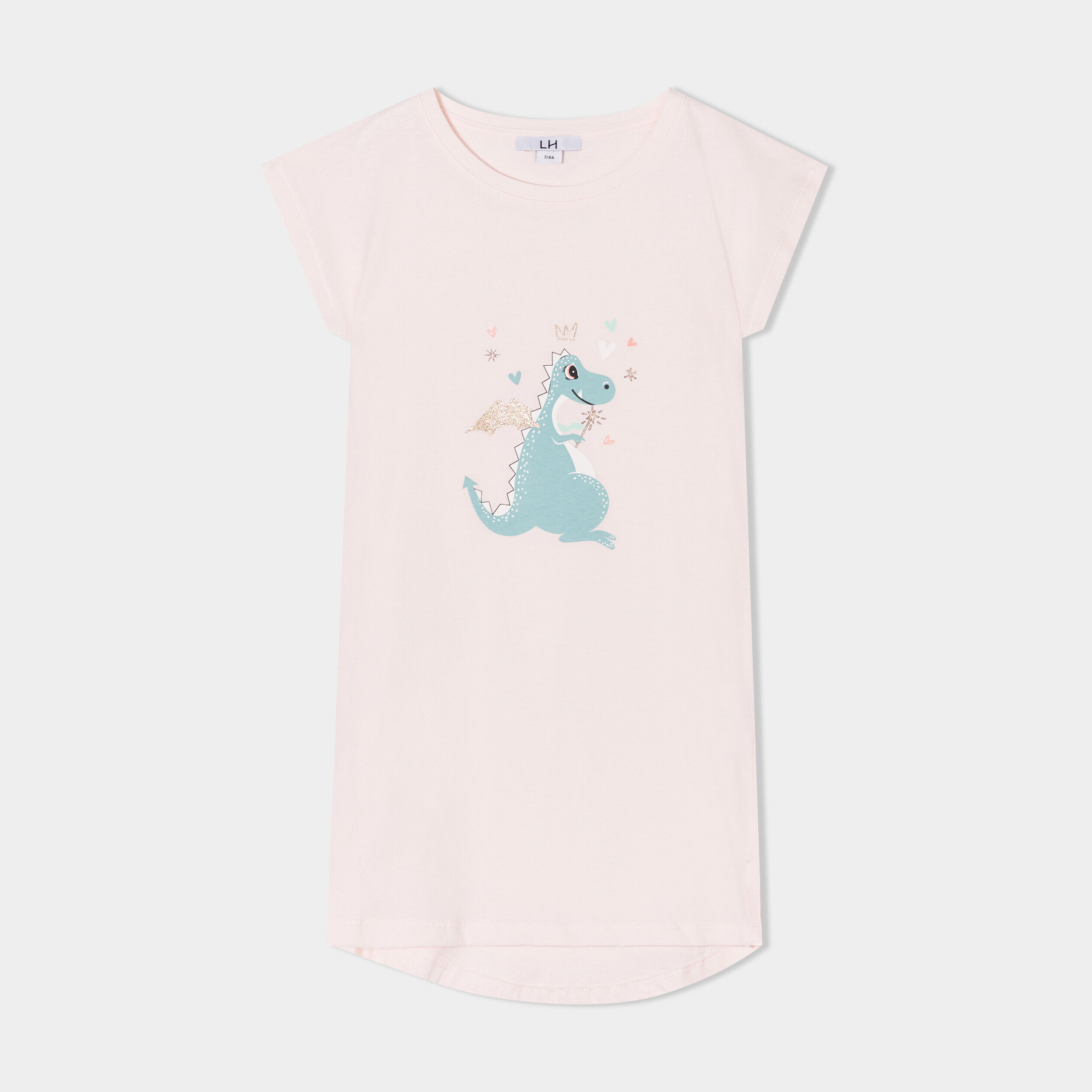 Chemise de nuit manches courtes coton rose poudrée fille LH