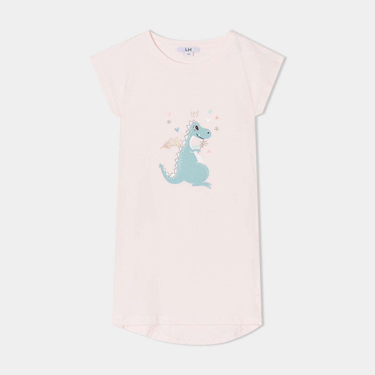 Chemise de nuit manches courtes coton rose poudrée fille