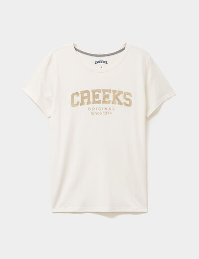 T-shirt col rond manches courtes Creeks blanc femme
