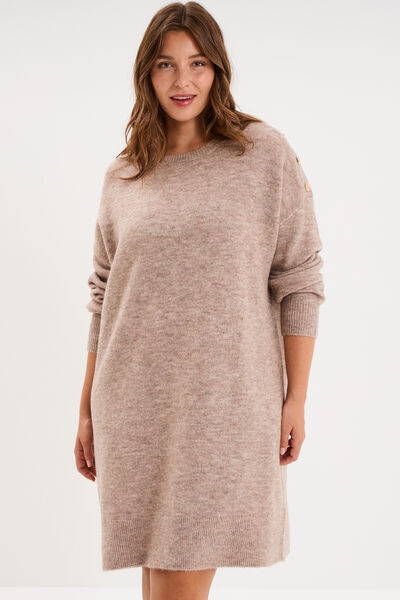 Robe pull droite boutons &eacute;paule sable femme grande taille