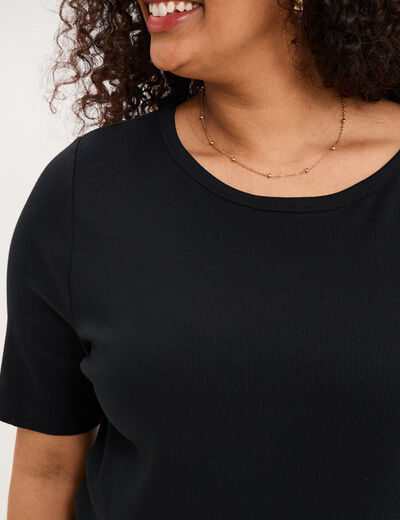 T-shirt ajust&eacute; col rond effet c&ocirc;tel&eacute; noir femme grande taille