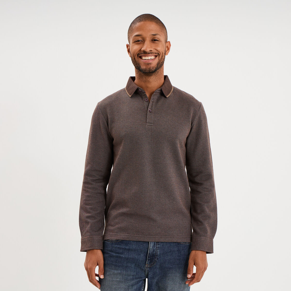 Polo manches longues marron fonc&eacute; homme